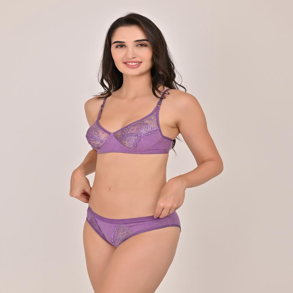 Ladies Beige Cotton Lace Bra Panty Set