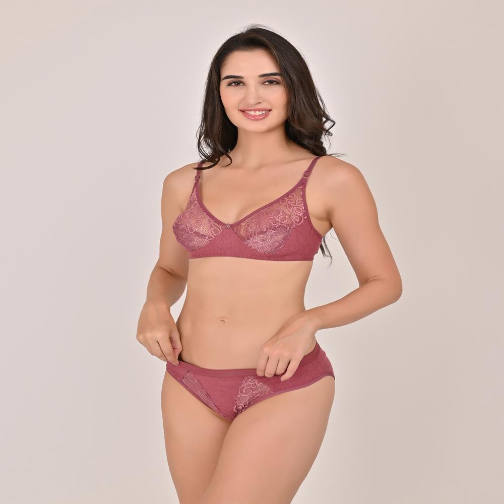 Ladies Beige Cotton Lace Bra Panty Set