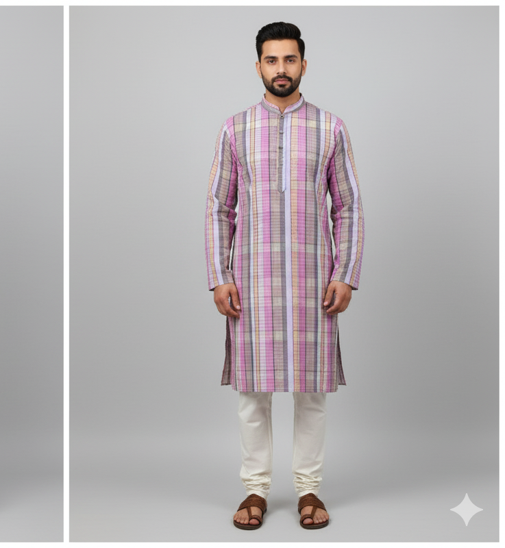 Digital print pink  Checkered Fabric