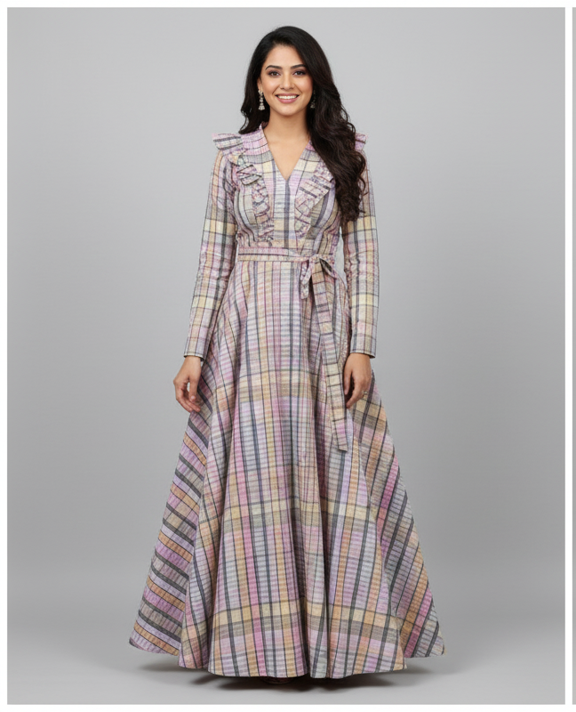 Digital print pink  Checkered Fabric