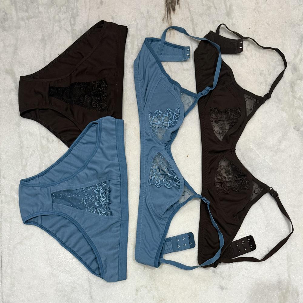 Ladies Pink Cotton Lace Bra Panty Set