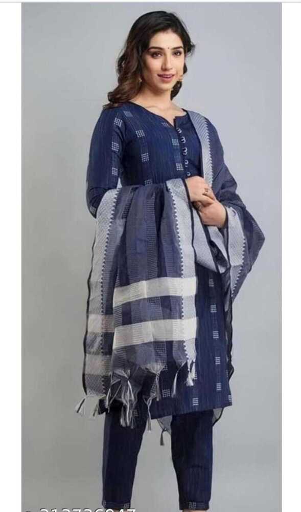 Ladies Cotton Kurti Set - Color: Blue