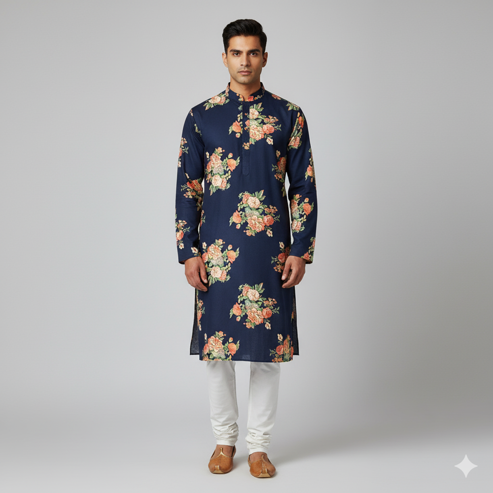 BEMBERG  Navy Blue Floral Fabric