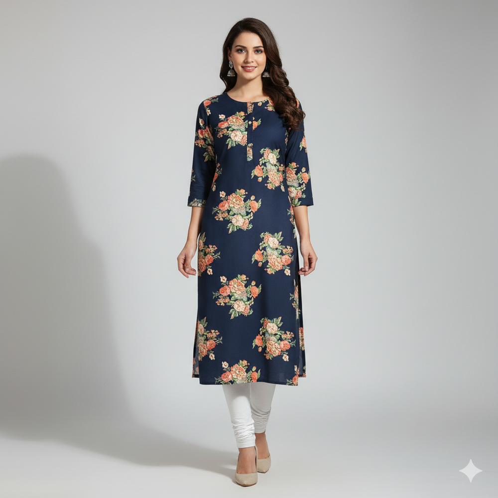 BEMBERG  Navy Blue Floral Fabric