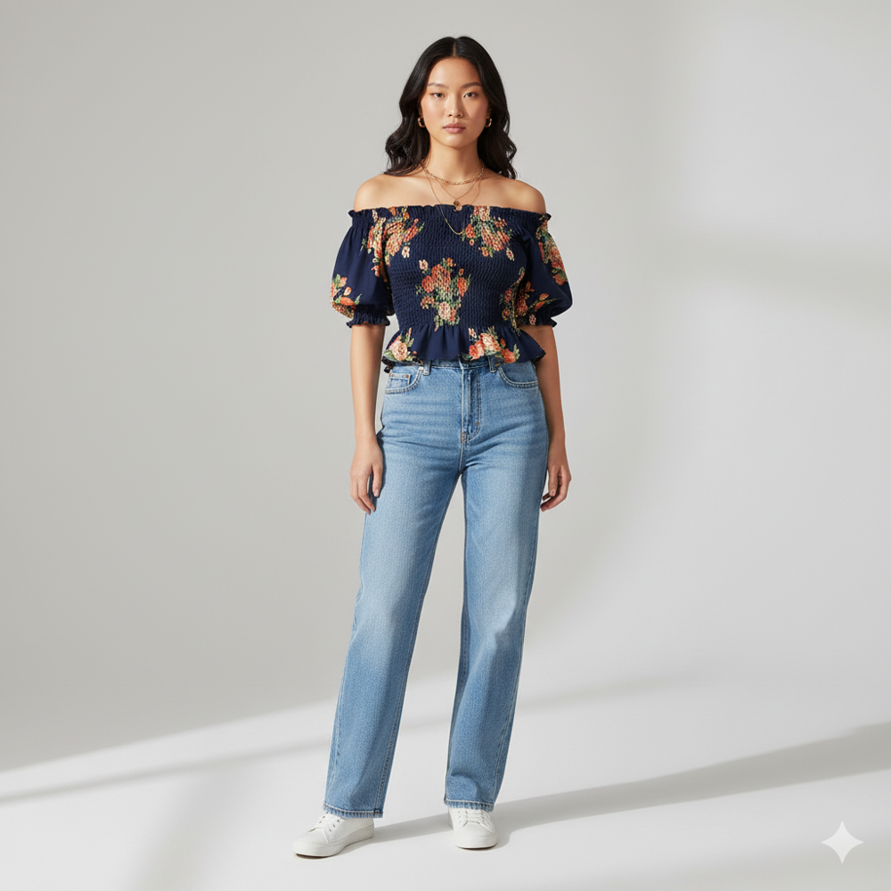 BEMBERG  Navy Blue Floral Fabric