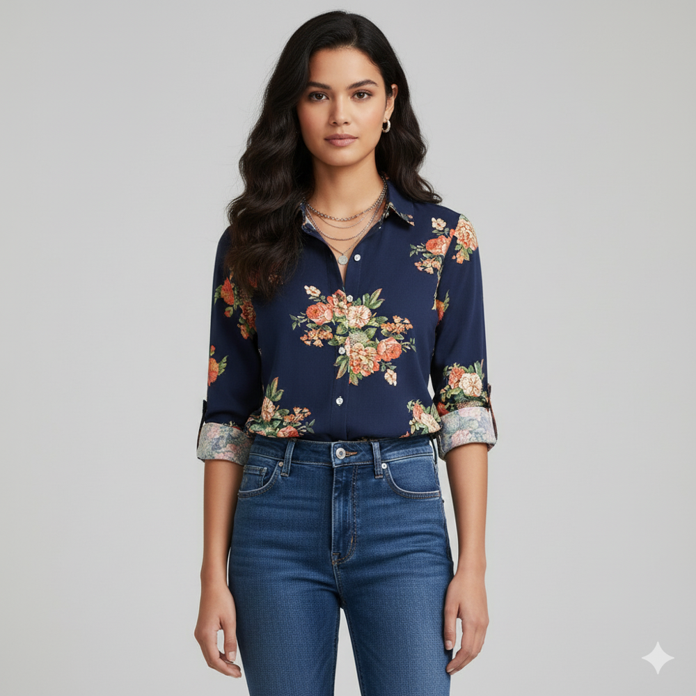 BEMBERG  Navy Blue Floral Fabric