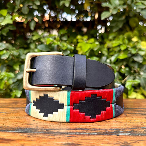 Recycle Waxy Thread Red Navy Vintage Leather Polo Belt