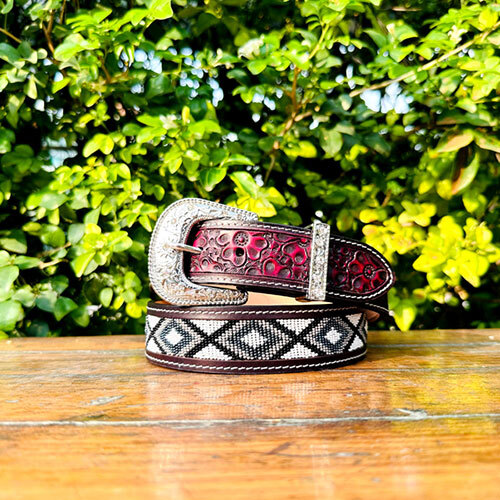 New Beaded Polo Style Western  Leather Belt