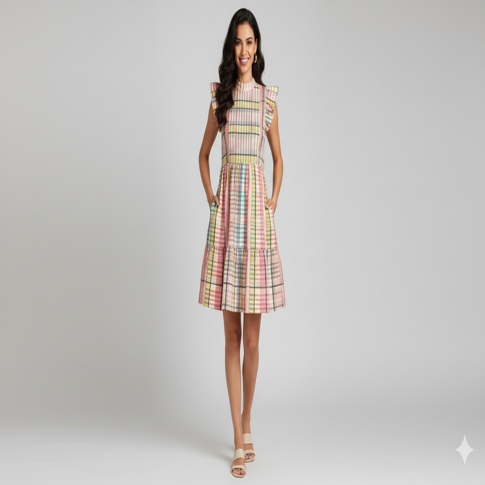 Vibrant Multi-Color fabric,checked fabric