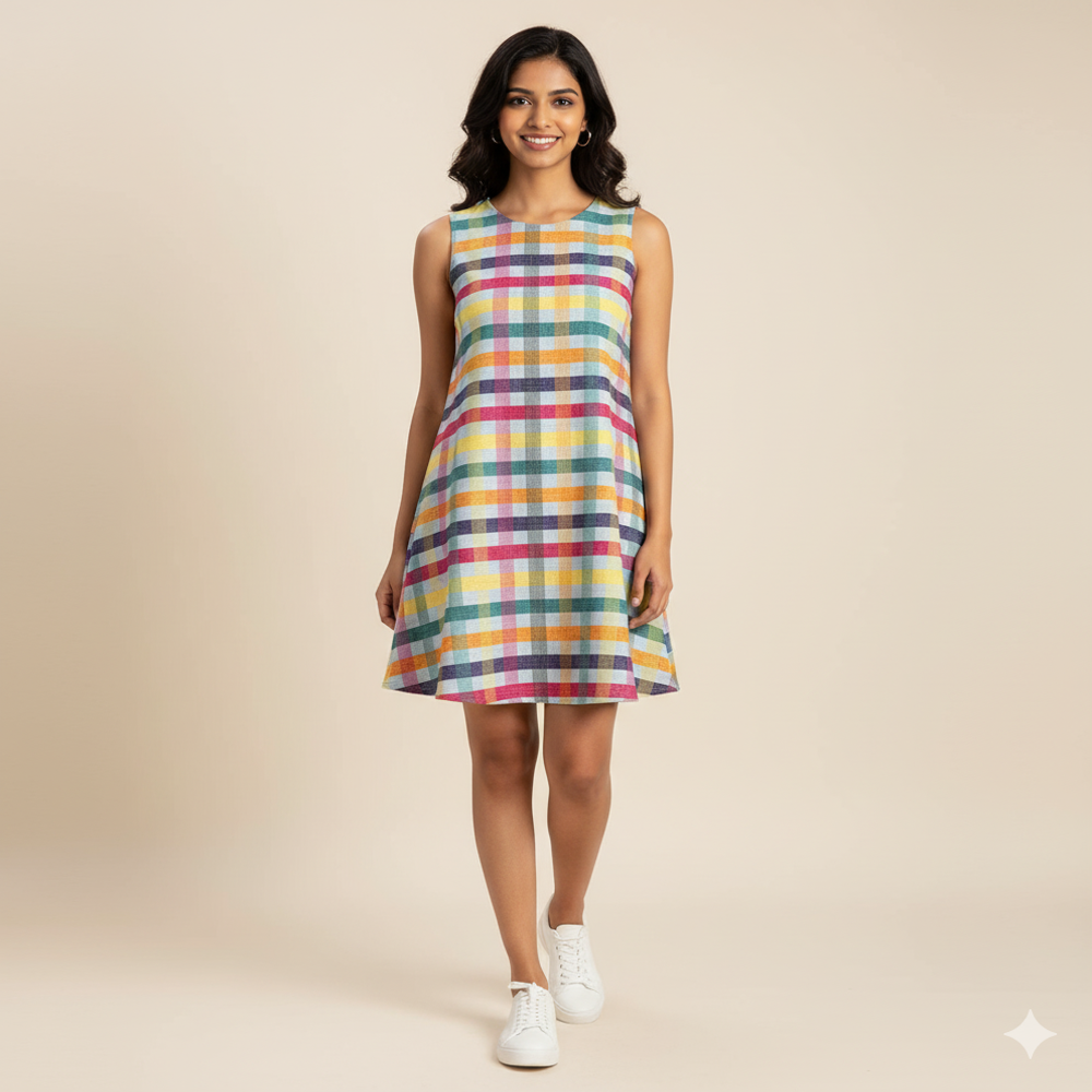 Vibrant Multi-Color fabric,checked fabric