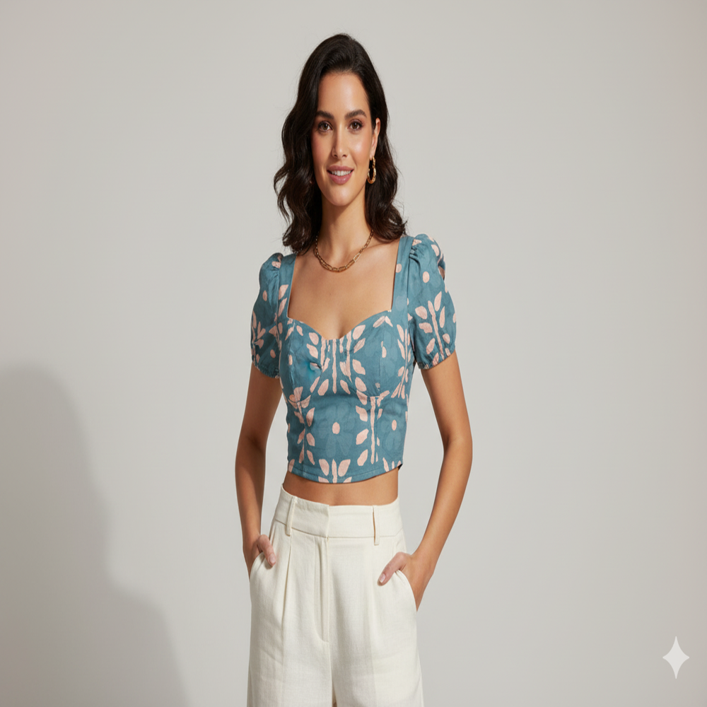 digital print  blue Floral Weave Fabric