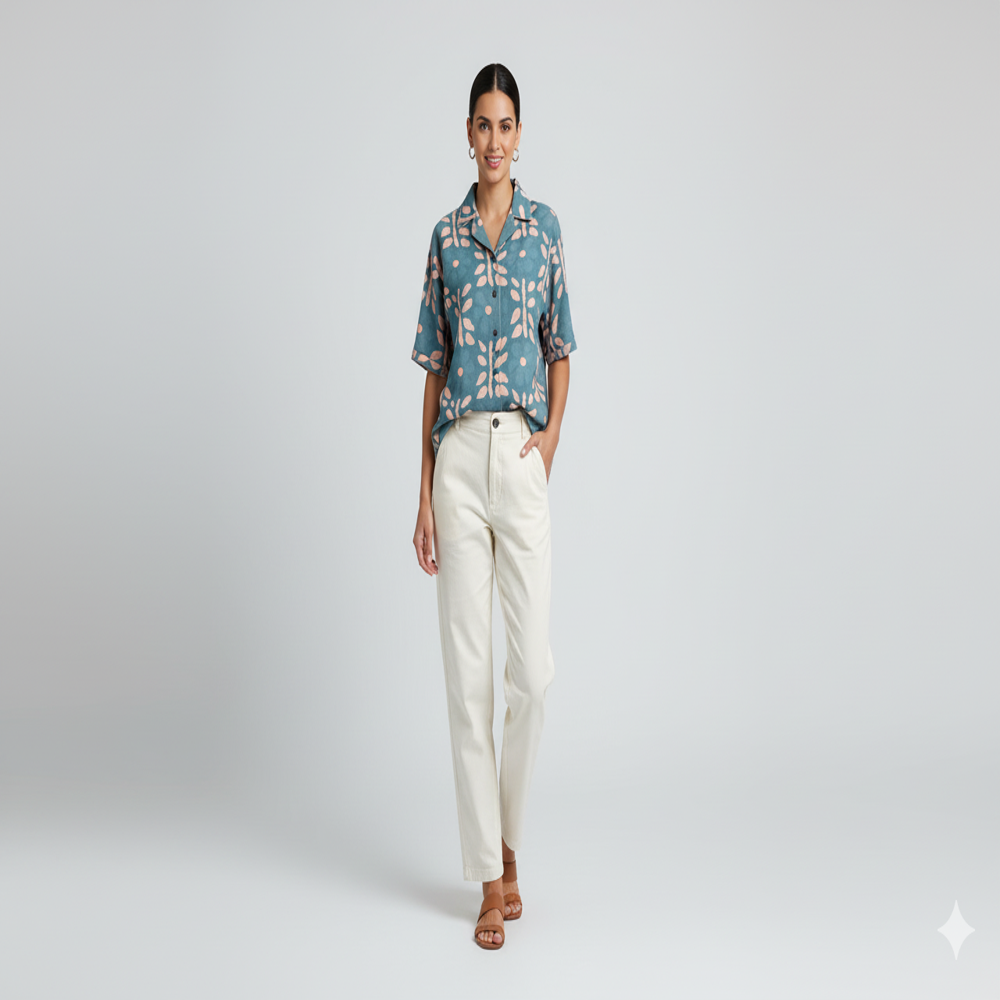 digital print  blue Floral Weave Fabric