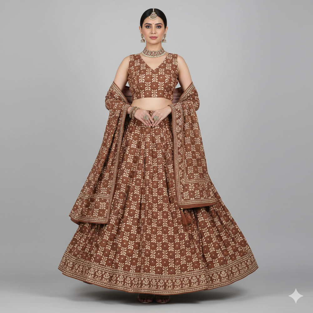  Brown Floral Jacquard Fabric