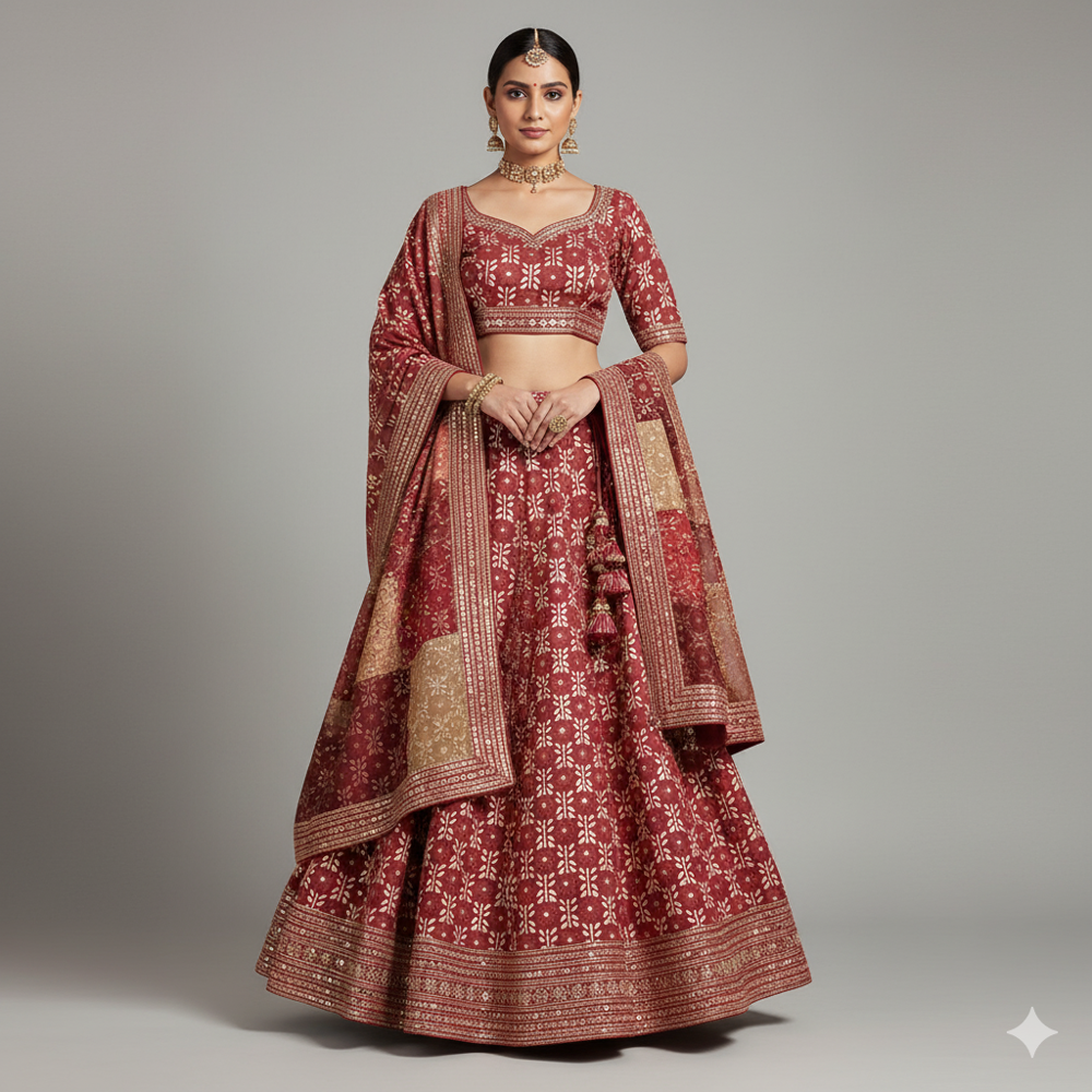 Organza Maroon Floral Fabric