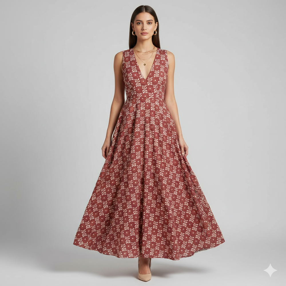 Organza Maroon Floral Fabric