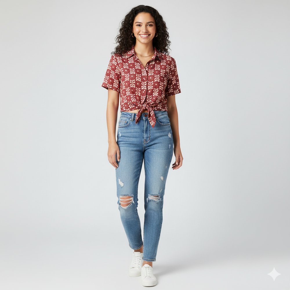 Organza Maroon Floral Fabric