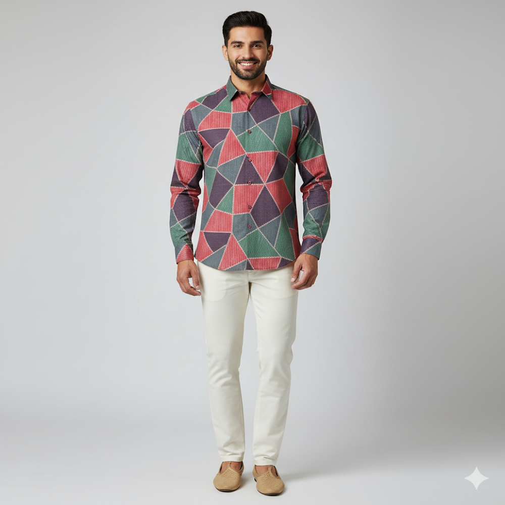Geometric Patchwork Print Fabric - Application: Garment Making