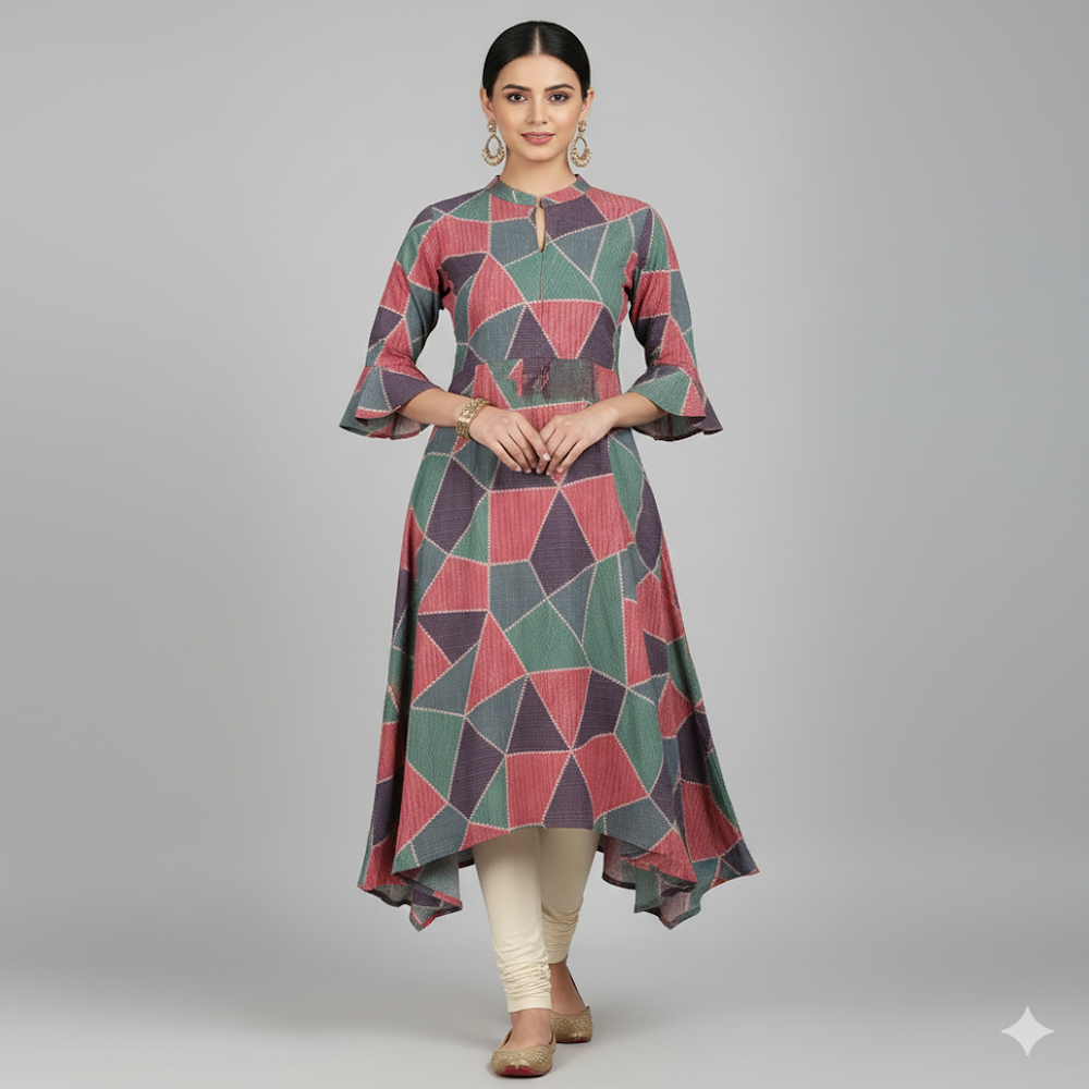 Geometric Patchwork Print Fabric - Application: Garment Making