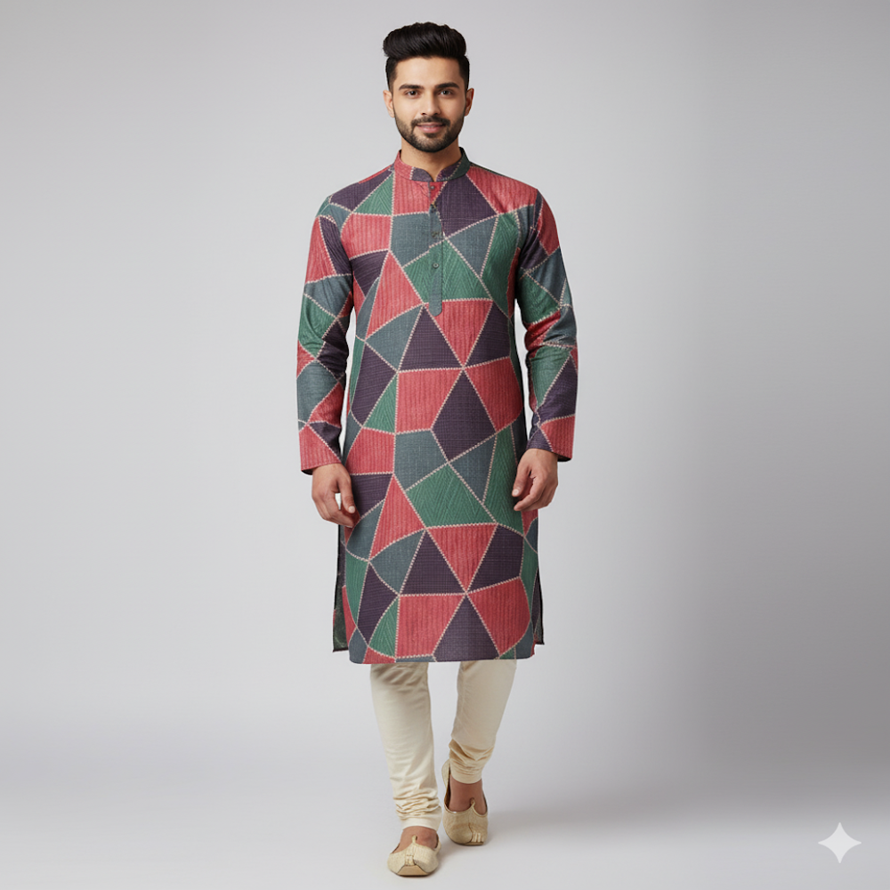 Geometric Patchwork Print Fabric - Application: Garment Making