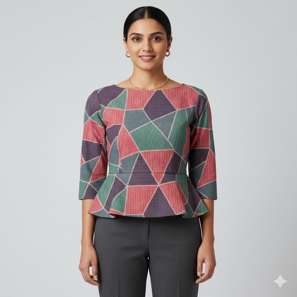 Geometric Patchwork Print Fabric - Application: Garment Making
