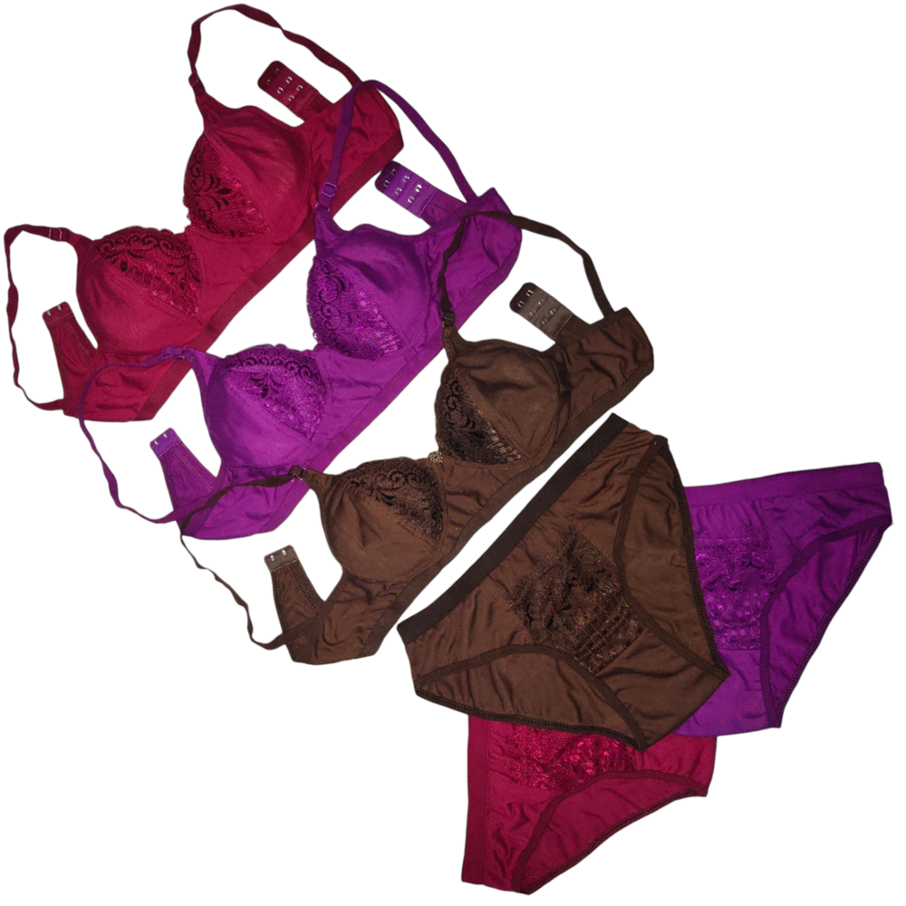 Ladies Purple Cotton Lace Bra Panty Set