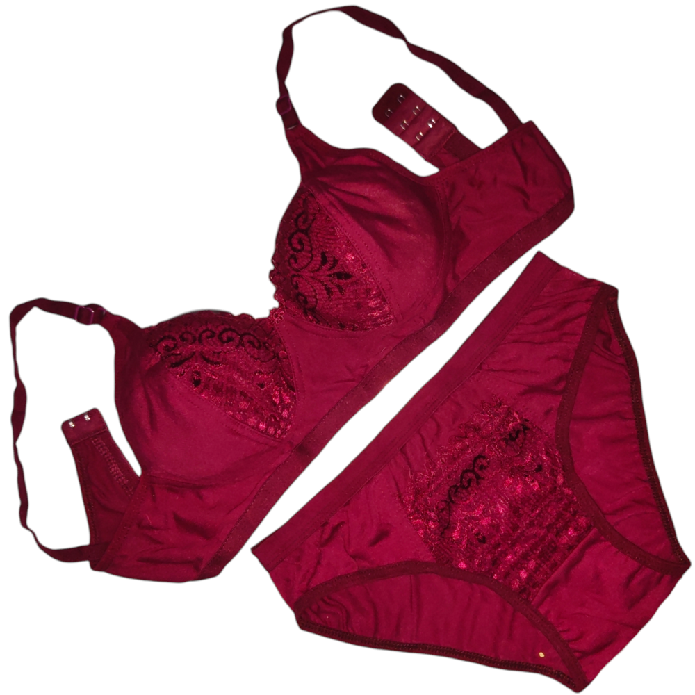 Ladies Purple Cotton Lace Bra Panty Set