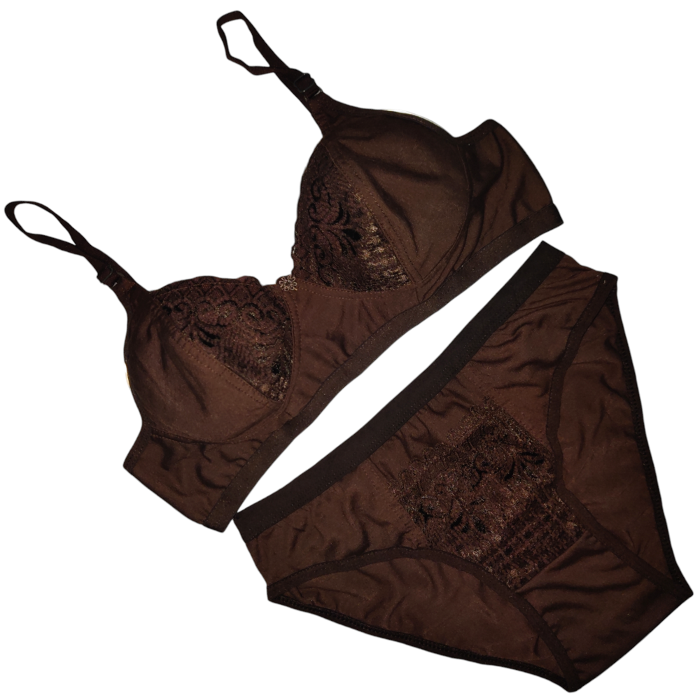 Ladies Purple Cotton Lace Bra Panty Set