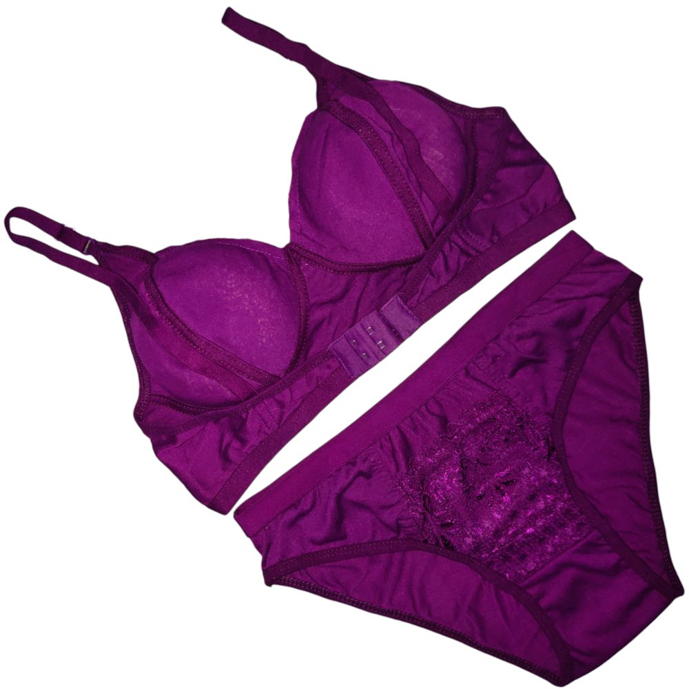 Ladies Purple Cotton Lace Bra Panty Set