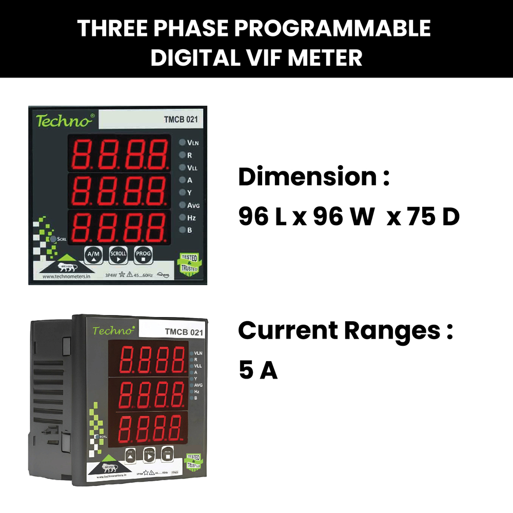 3 Phase Voltage Ampere Frequency Meter - Color: Grey