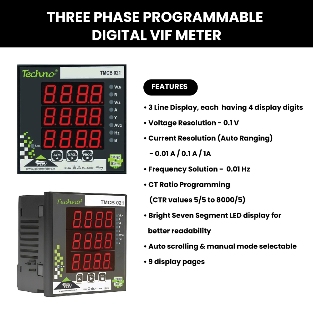 3 Phase Voltage Ampere Frequency Meter - Color: Grey