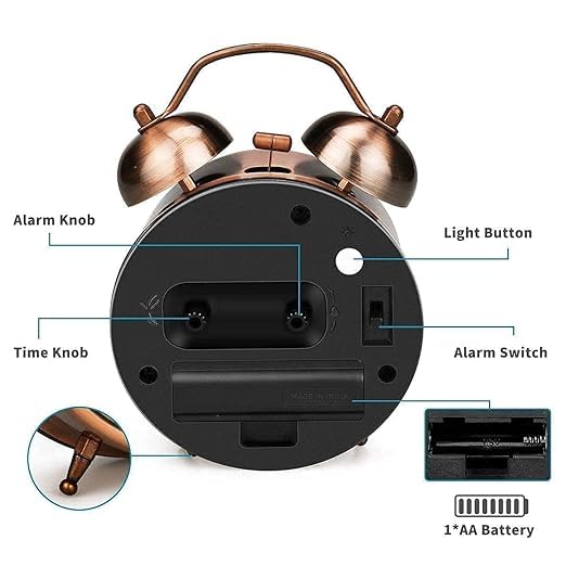 Big Copper Alarm Clock - Shape: Round