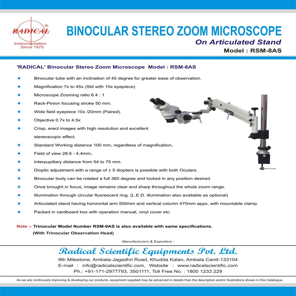 Binocular Stereo Zoom Microscope Rsm-8as - Application: Bacteriological And Varied Laboratory Applications