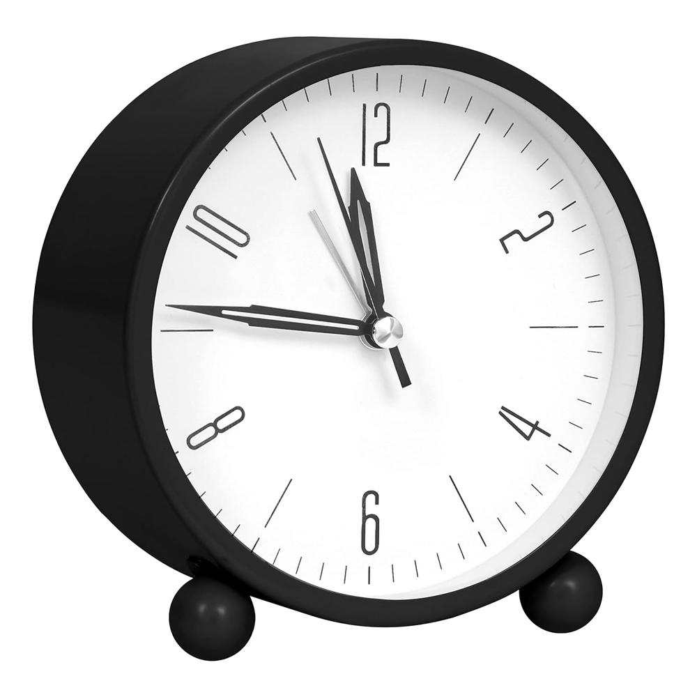 Round Silent Analog Desk Clock Black
