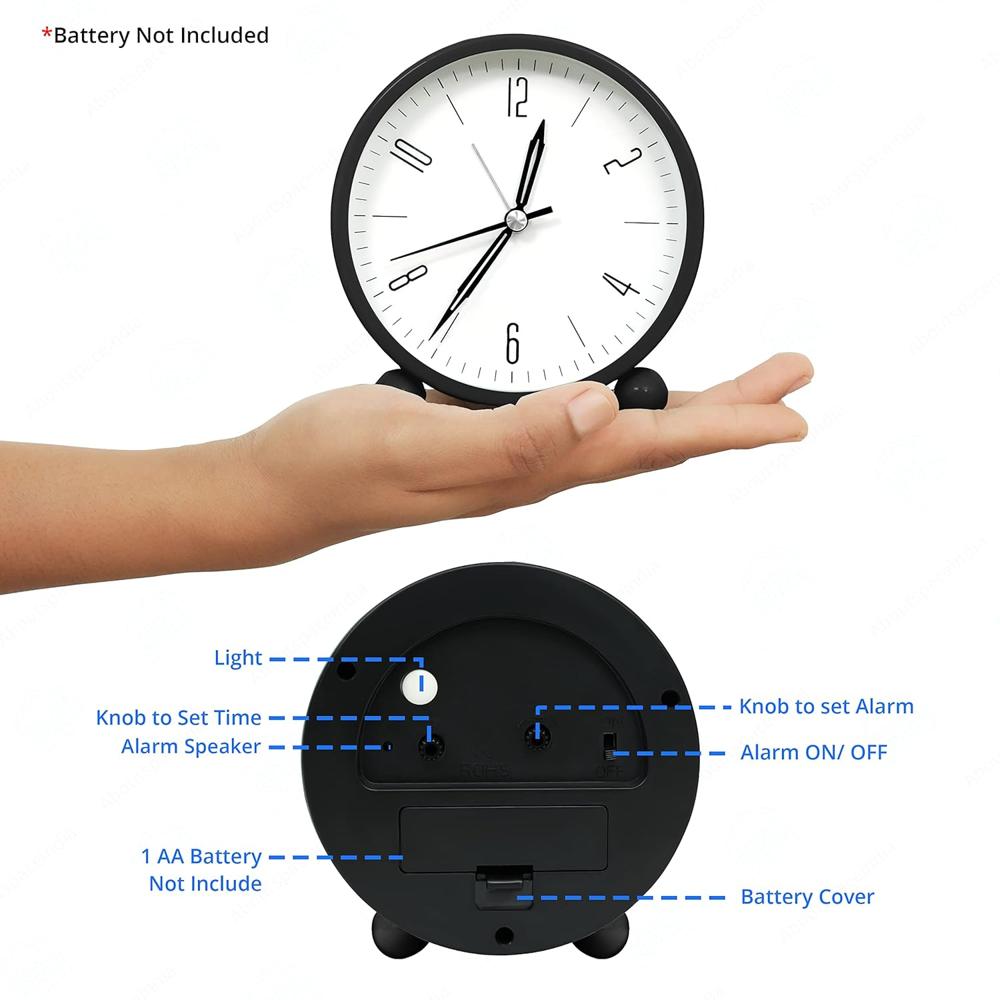 Round Silent Analog Desk Clock Black