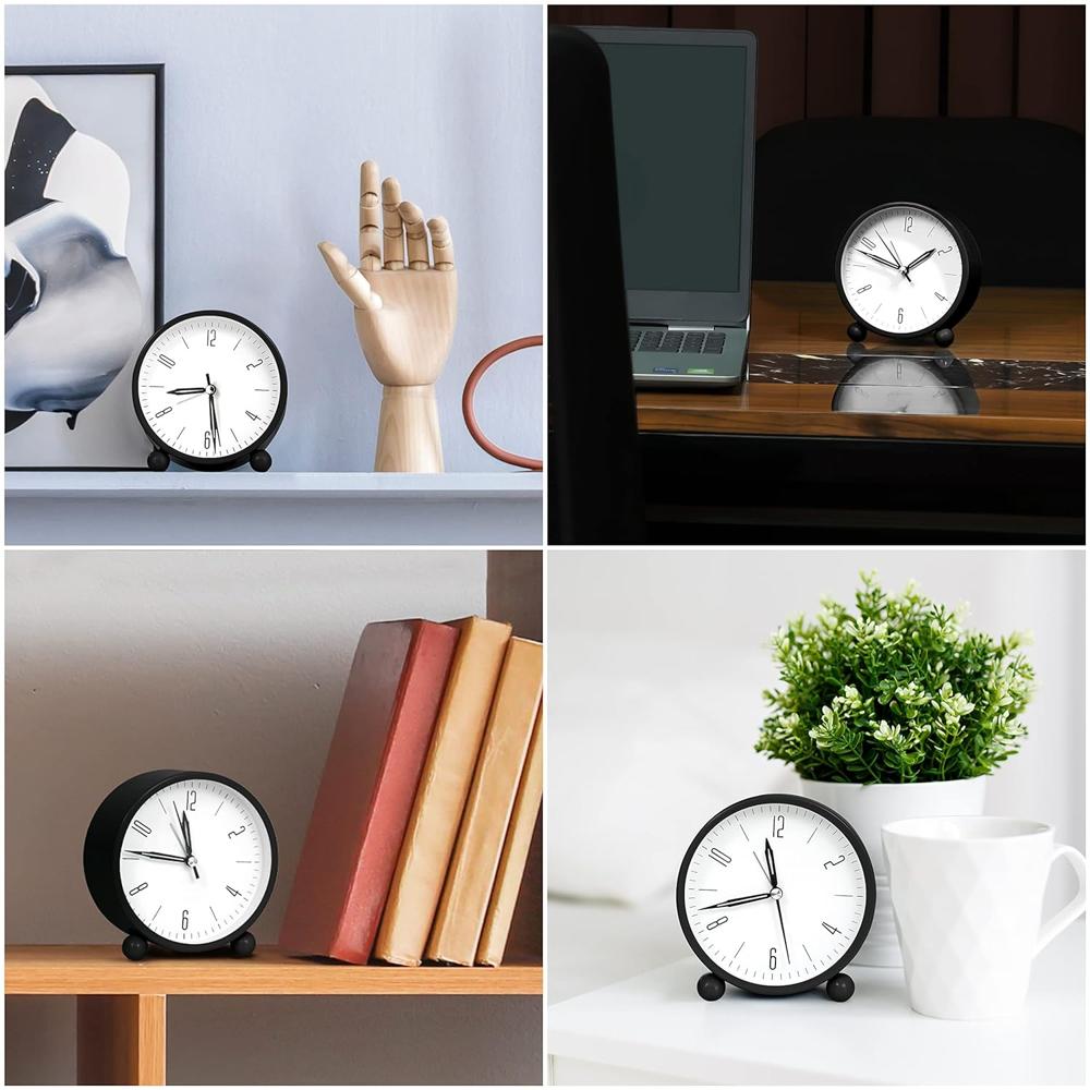 Round Silent Analog Desk Clock Black