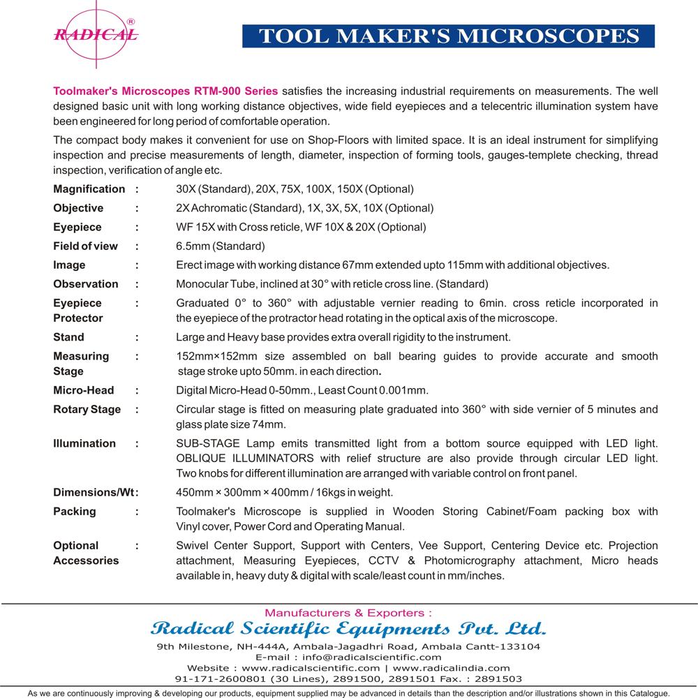 Toolmaker's Microscope Rtm-900dl - Magnification: 30x (Standard)