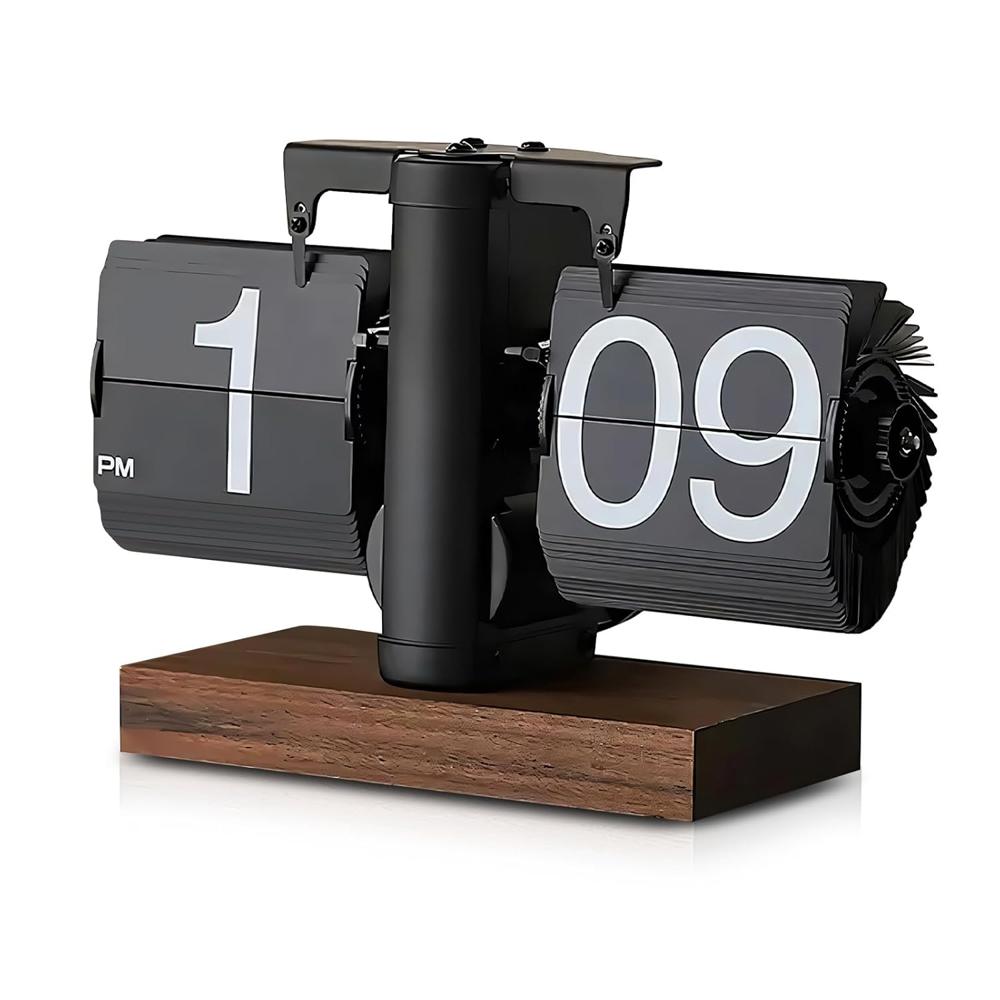 Retro Digital Flip Table Clock - Color: Blck And Brown