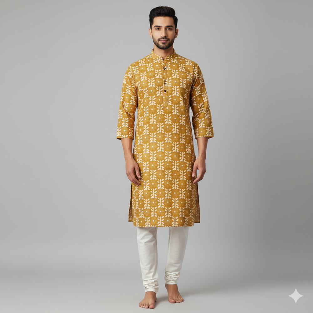 digital print Mustard Yellow Floral Weave Fabric