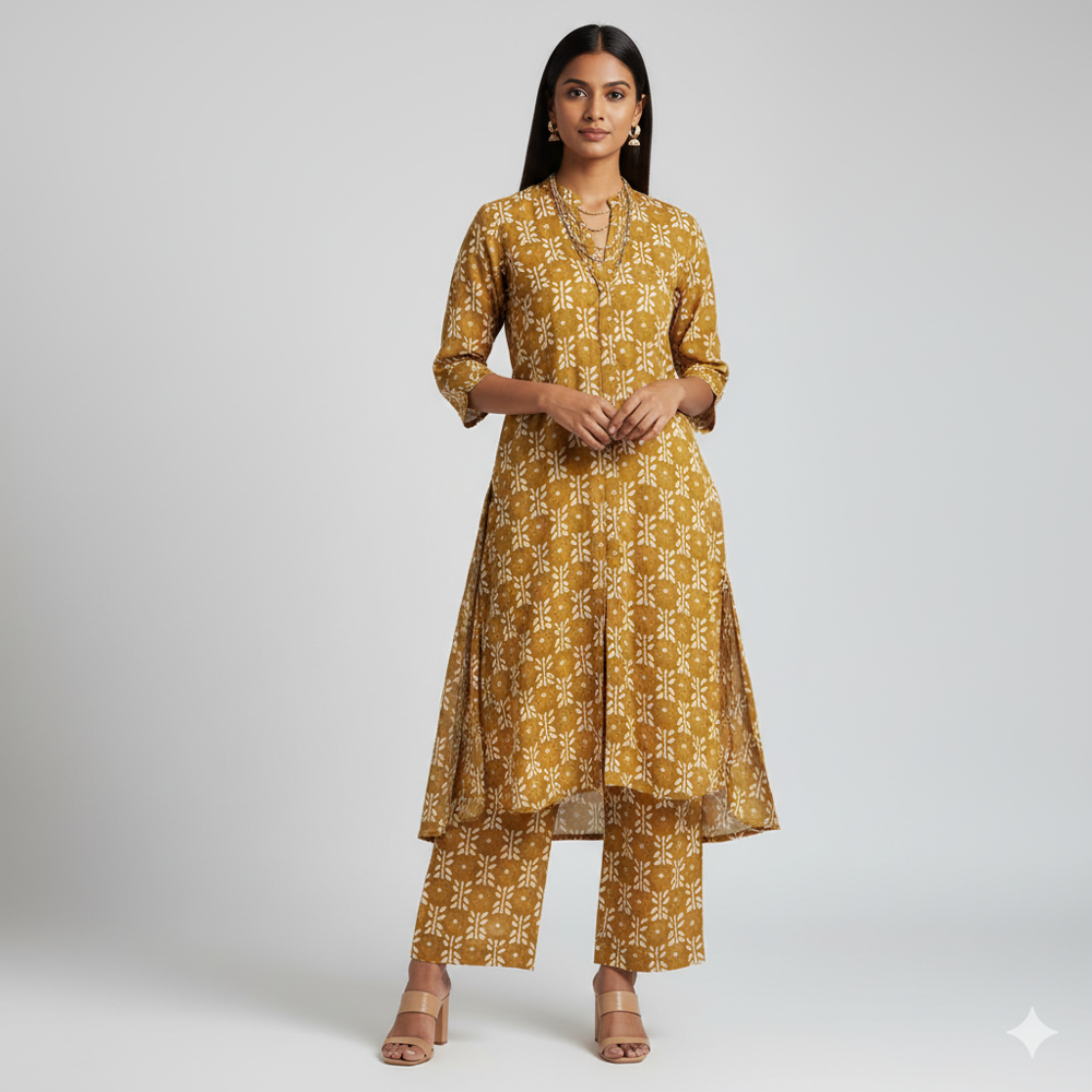 digital print Mustard Yellow Floral Weave Fabric