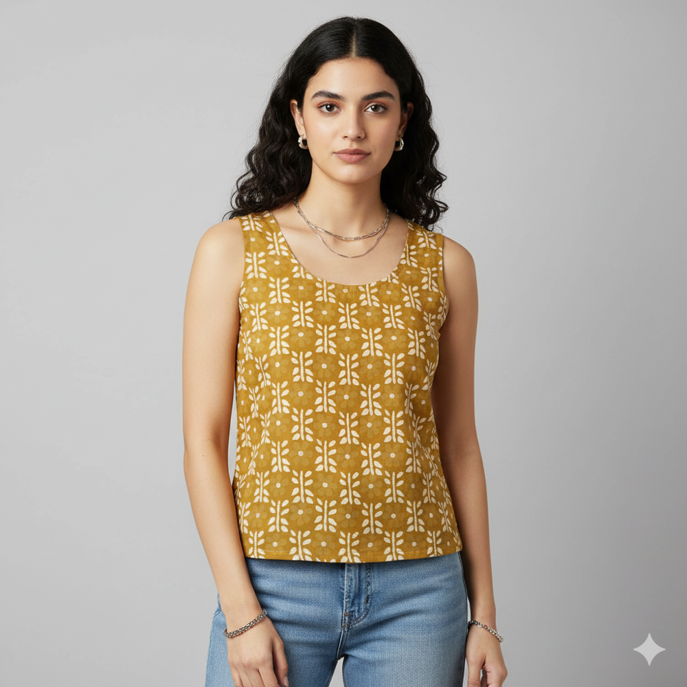 digital print Mustard Yellow Floral Weave Fabric