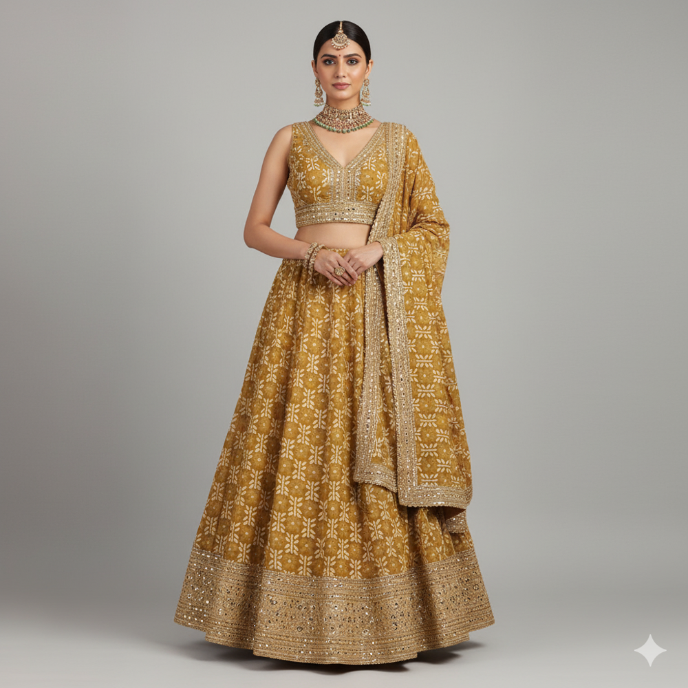 digital print Mustard Yellow Floral Weave Fabric