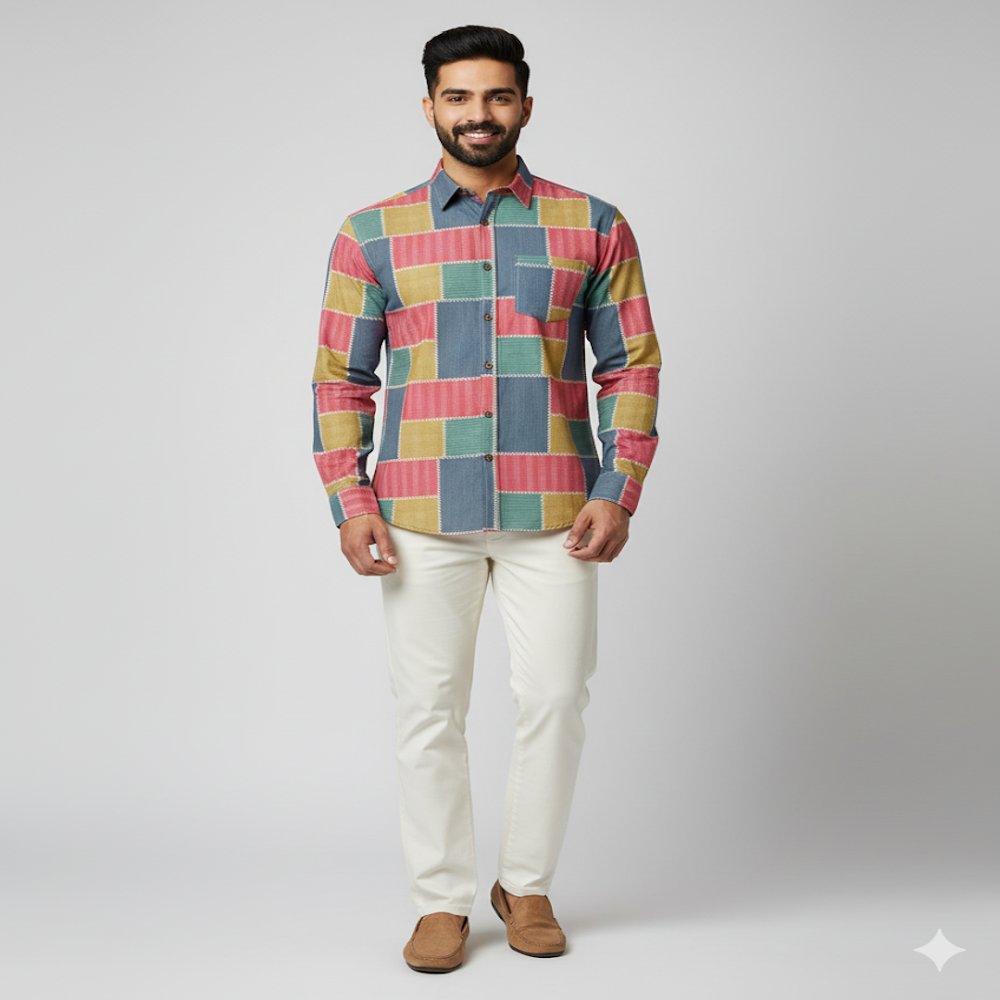 Geometric Block Pattern Muslin Fabric - Application: Garment Making