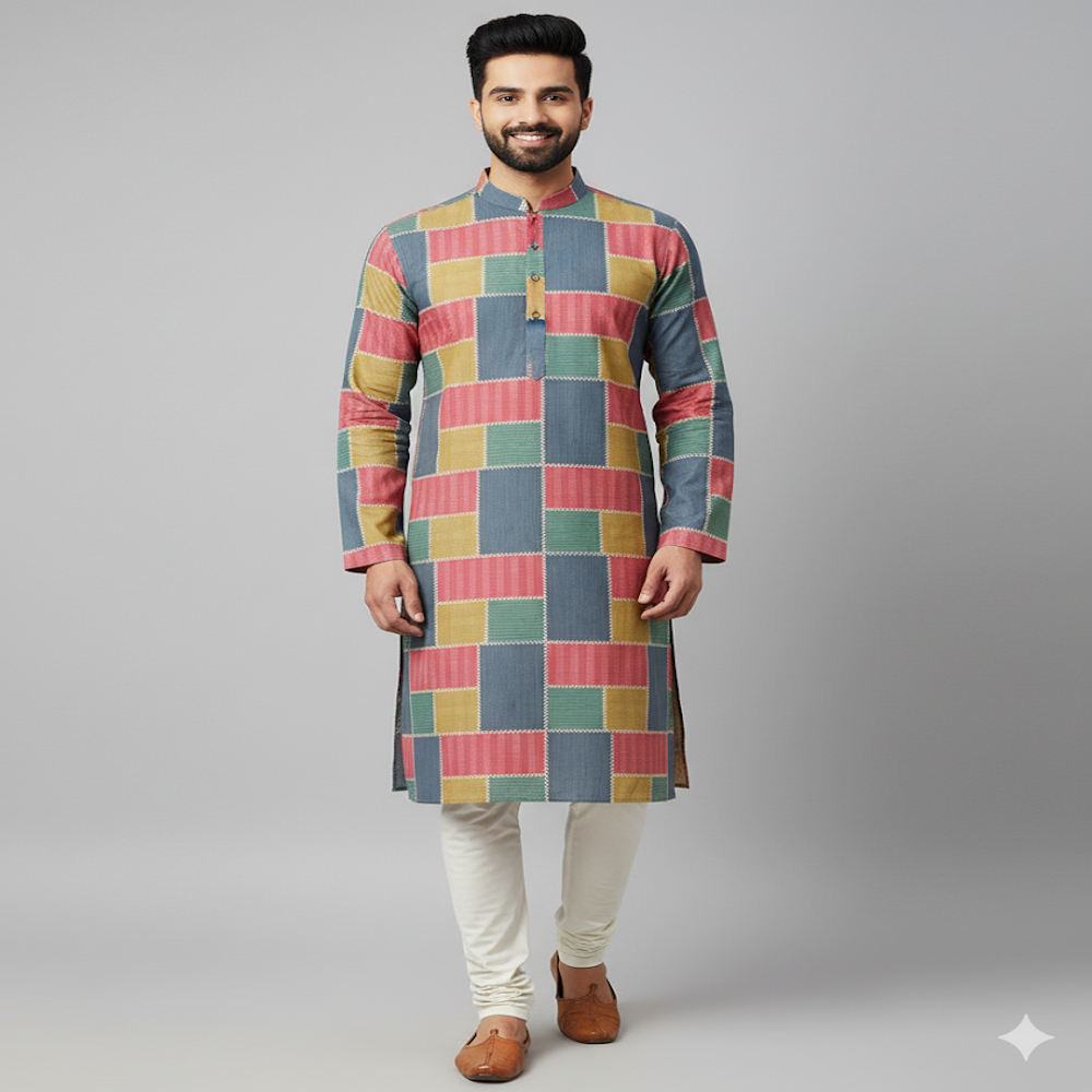 Geometric Block Pattern Muslin Fabric - Application: Garment Making