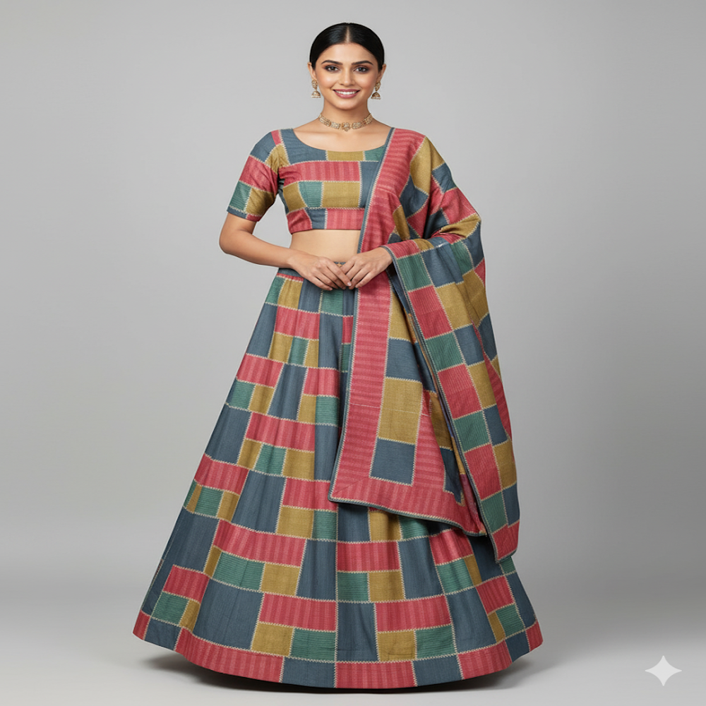 Geometric Block Pattern Muslin Fabric - Application: Garment Making