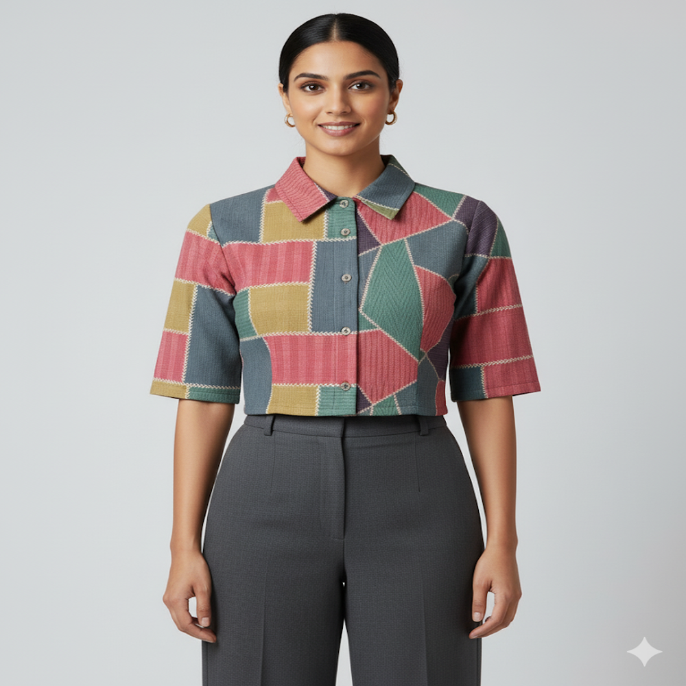 Geometric Block Pattern Muslin Fabric - Application: Garment Making