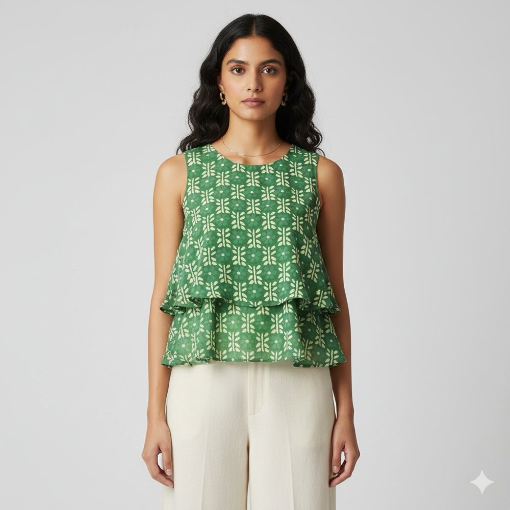 digital print Light Green Floral Weave Fabric