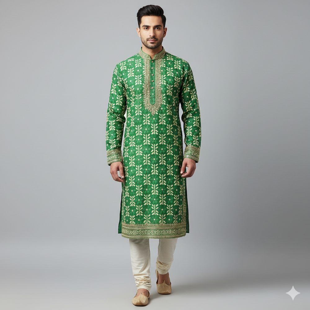 digital print Light Green Floral Weave Fabric