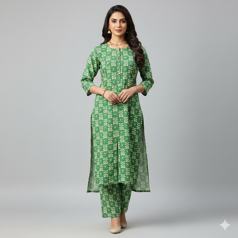 digital print Light Green Floral Weave Fabric