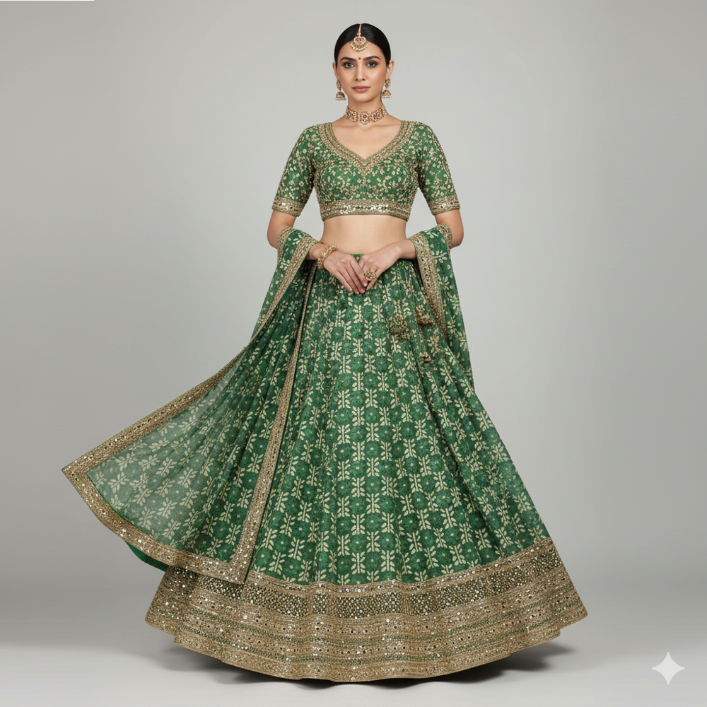 digital print Light Green Floral Weave Fabric