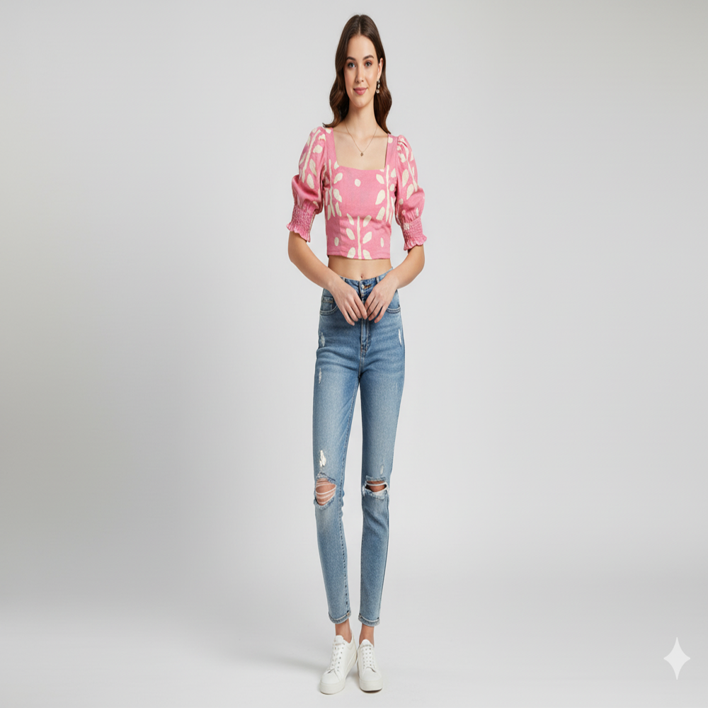 Peach Floral Weave Fabric